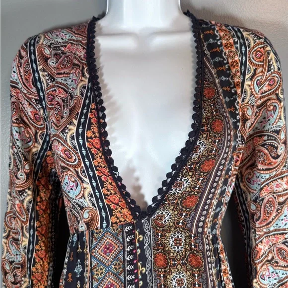 Boho Paisley Maxi Dress Long Sleeve Festival Bohemian Large - Picture 5 of 15